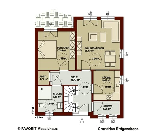 Massivhaus Noblesse 153 von Favorit Massivhaus Schlüsselfertig ab 330330€, Satteldach-Klassiker Grundriss 1
