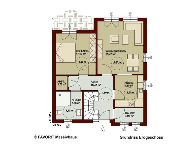 Massivhaus Noblesse 153 von Favorit Massivhaus Schlüsselfertig ab 361300€, Satteldach-Klassiker Grundriss 1