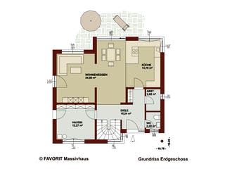 Massivhaus Noblesse 155 von FAVORIT Massivhaus Schlüsselfertig ab 342750€, Satteldach-Klassiker Grundriss 1