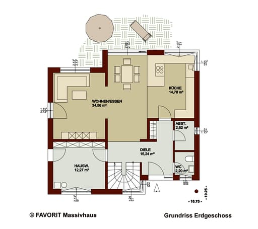 Massivhaus Noblesse 155 von Favorit Massivhaus Schlüsselfertig ab 326790€, Satteldach-Klassiker Grundriss 1