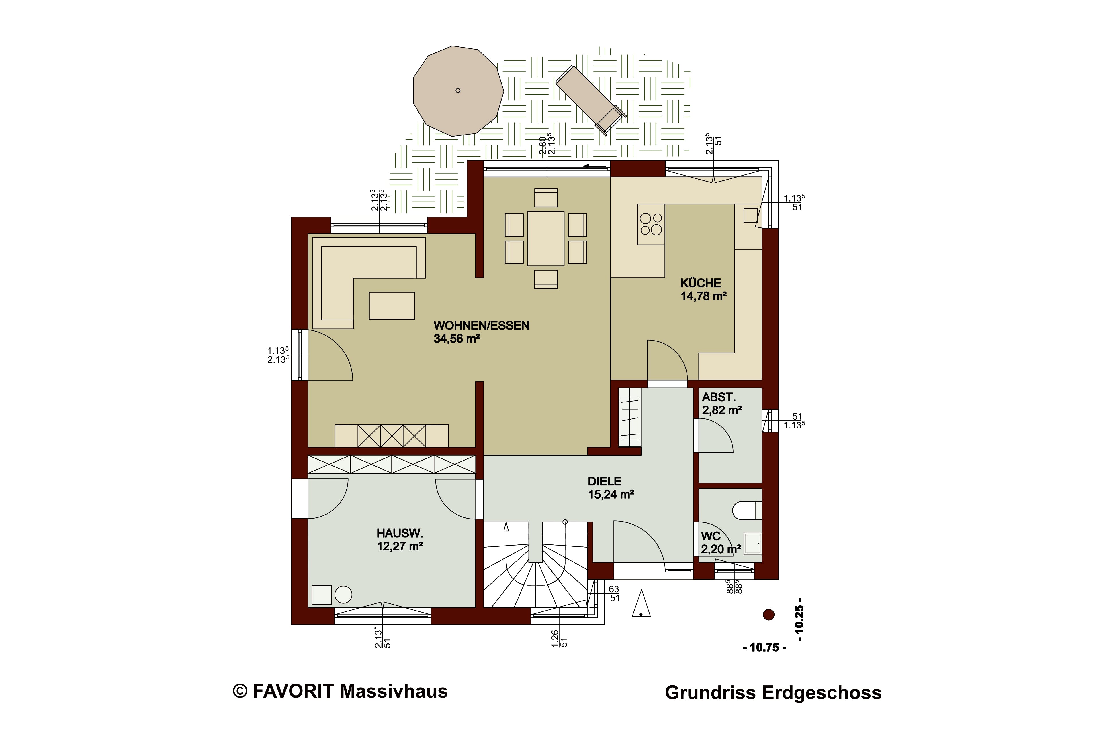 Massivhaus Noblesse 155 von Favorit Massivhaus Schlüsselfertig ab 356460€, Satteldach-Klassiker Grundriss 1