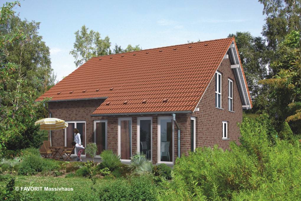 Massivhaus Noblesse 169 von Favorit Massivhaus Schlüsselfertig ab 369190€, Satteldach-Klassiker Außenansicht 1