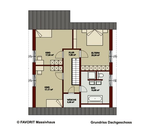 Massivhaus Noblesse 169 von Favorit Massivhaus Schlüsselfertig ab 345380€, Satteldach-Klassiker Grundriss 2