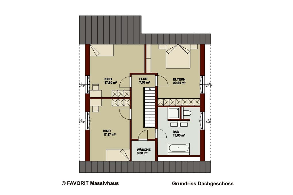 Massivhaus Noblesse 169 von Favorit Massivhaus Schlüsselfertig ab 369190€, Satteldach-Klassiker Grundriss 2
