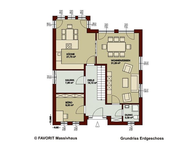 Massivhaus Noblesse 169 (inactive) von Favorit Massivhaus Schlüsselfertig ab 383960€, Satteldach-Klassiker Grundriss 1