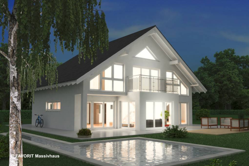 Massivhaus Noblesse 195 von Favorit Massivhaus Schlüsselfertig ab 461370€, Satteldach-Klassiker Außenansicht 1