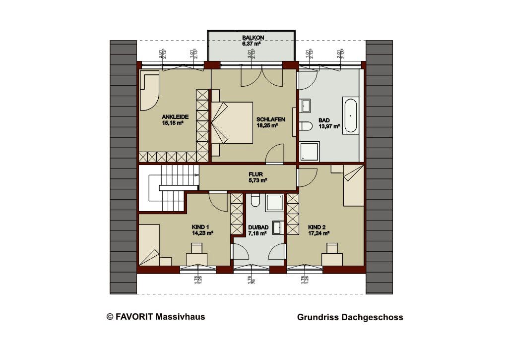 Massivhaus Noblesse 195 von Favorit Massivhaus Schlüsselfertig ab 461370€, Satteldach-Klassiker Grundriss 2