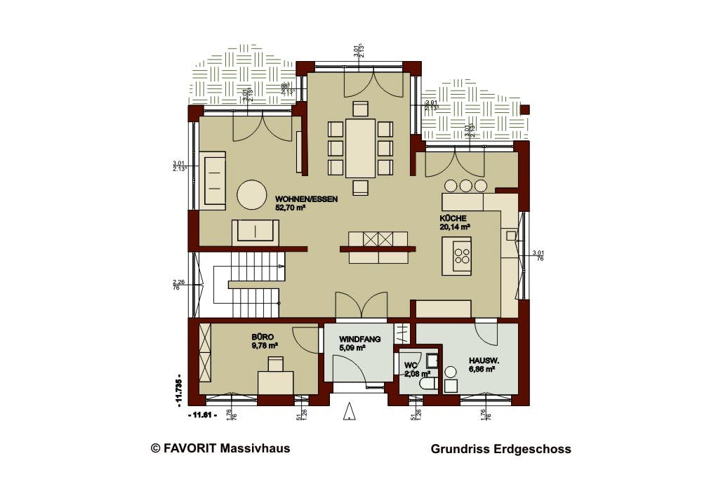 Massivhaus Noblesse 195 von Favorit Massivhaus Schlüsselfertig ab 461370€, Satteldach-Klassiker Grundriss 1