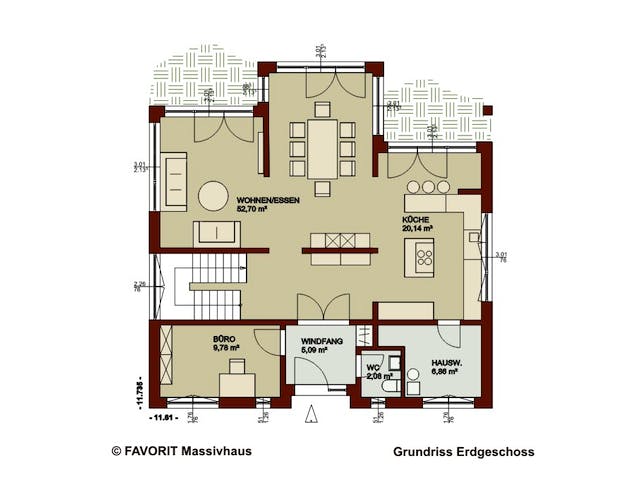 Massivhaus Noblesse 195 von FAVORIT Massivhaus Schlüsselfertig ab 443620€, Satteldach-Klassiker Grundriss 1