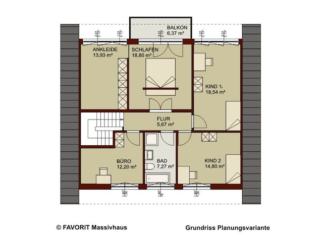 Massivhaus Noblesse 195 von FAVORIT Massivhaus Schlüsselfertig ab 443620€, Satteldach-Klassiker Grundriss 3