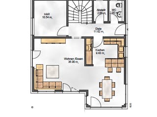 Fertighaus Das Noble W 155 (inaktive) von ekodom Schlüsselfertig ab 198779€, Stadtvilla Grundriss 1