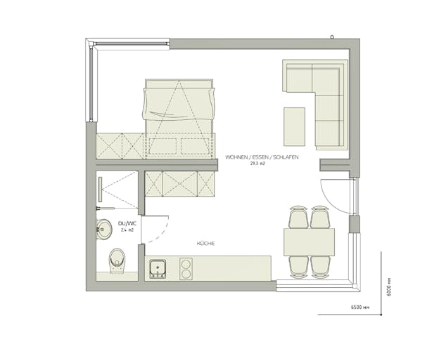Quadratischer Tiny House Grundriss 32 qm