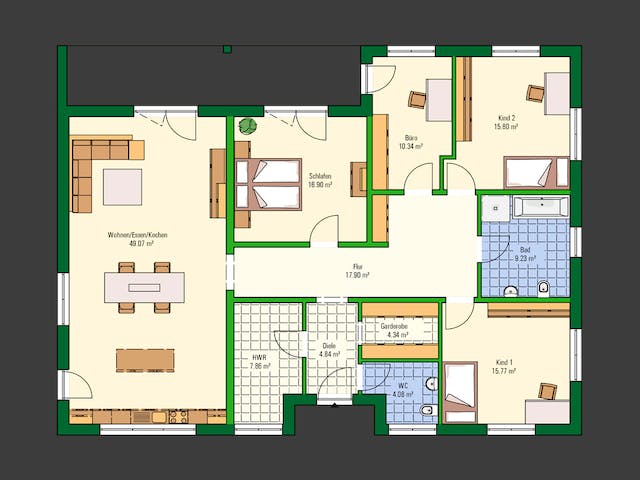 Massivhaus SmartPlus Bungalow 156 von Novum Innovativbau, Bungalow Grundriss 1