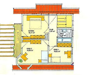 Fertighaus Nürnberg von Iller-Haus Schlüsselfertig ab 212800€, Satteldach-Klassiker Grundriss 1