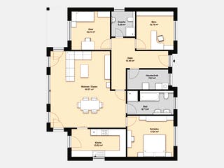 Massivhaus Hausidee Bad Neustadt von Ohrdrufer Hausbau Schmidt & Schwaab, Bungalow Grundriss 1
