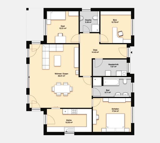 Massivhaus Hausidee Bad Neustadt von OHB Hausbau-Gruppe, Bungalow Grundriss 1