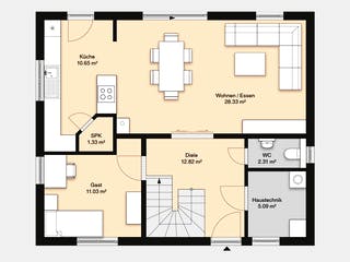 Massivhaus Hausidee Bad Staffelstein von Ohrdrufer Hausbau Schmidt & Schwaab, Satteldach-Klassiker Grundriss 1