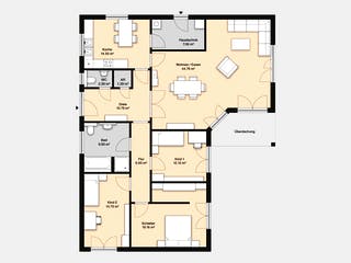 Massivhaus Hausidee Bamberg von Ohrdrufer Hausbau Schmidt & Schwaab, Bungalow Grundriss 1