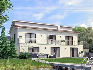 Massivhaus Hausidee Coburg von Ohrdrufer Hausbau Schmidt & Schwaab, Pultdachhaus Außenansicht 2