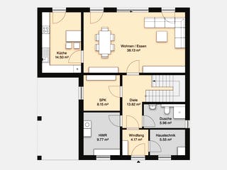 Massivhaus Hausidee Gotha von Ohrdrufer Hausbau Schmidt & Schwaab, Stadtvilla Grundriss 1