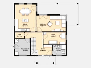 Massivhaus Hausidee Hildburghausen von Ohrdrufer Hausbau Schmidt & Schwaab, Stadtvilla Grundriss 1