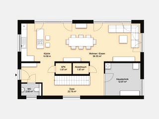 Massivhaus Hausidee Lichtenfels von Ohrdrufer Hausbau Schmidt & Schwaab, Stadtvilla Grundriss 1