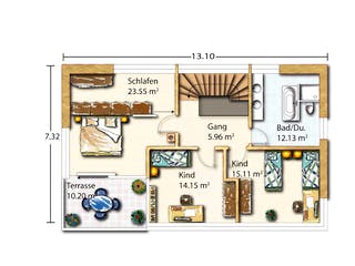 Fertighaus Ohmden von Holzhaus Rosskopf Schlüsselfertig ab 439000€, Satteldach-Klassiker Grundriss 2