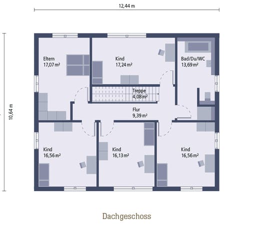 Fertighaus Design 19 von OKAL - Musterhaus Günzburg Schlüsselfertig ab 380900€, Satteldach-Klassiker Grundriss 2