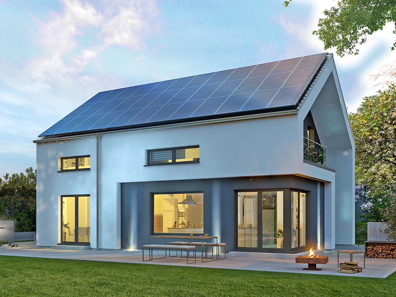 Fertighaus Design 13 von OKAL Haus Schlüsselfertig ab 510900€, Satteldach-Klassiker Außenansicht 1