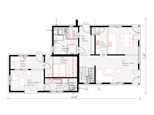 Fertighaus Musterhaus Estenfeld von OKAL Haus Schlüsselfertig ab 686900€, Satteldach-Klassiker Grundriss 1