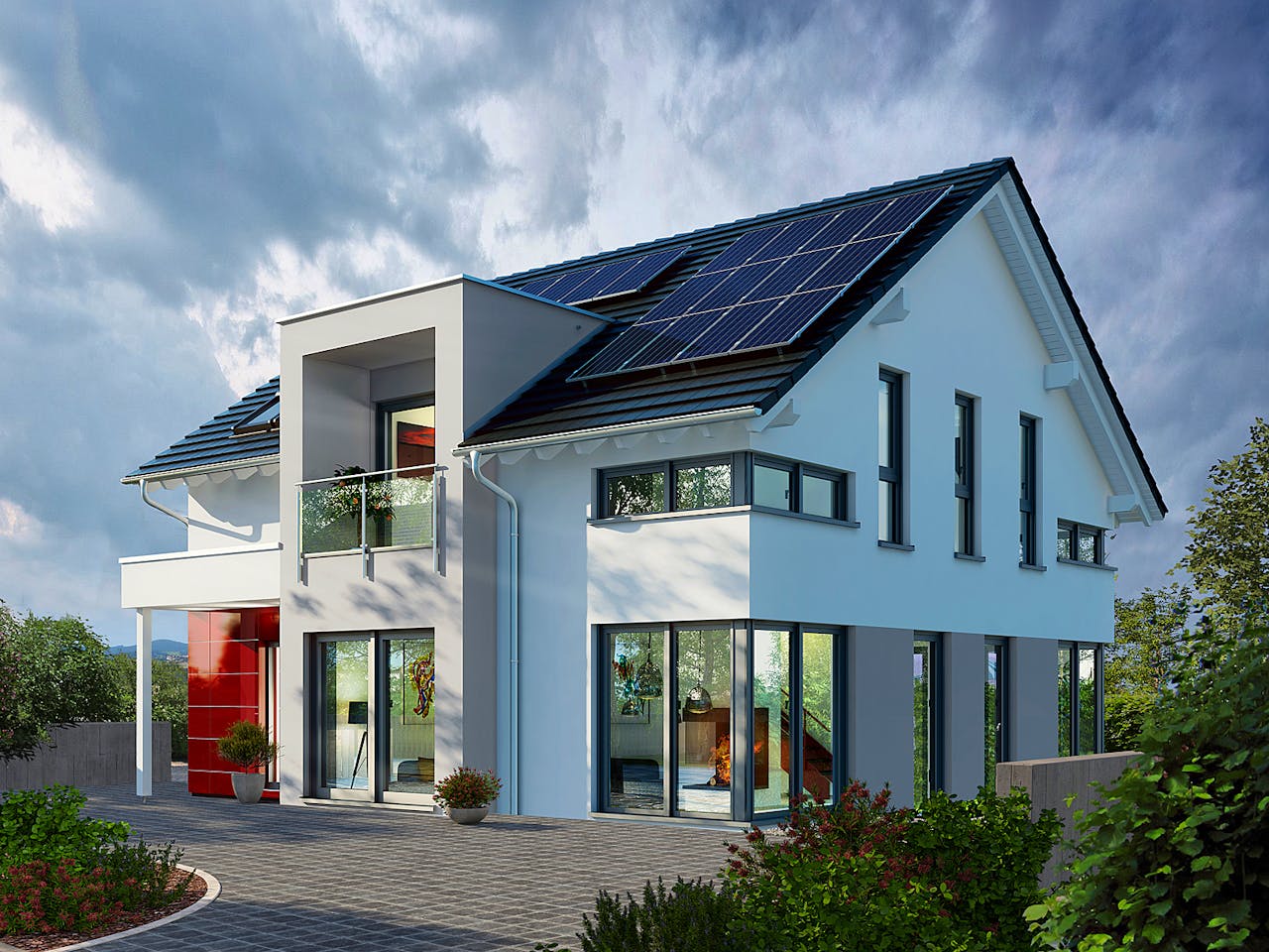 Fertighaus Musterhaus Fellbach von OKAL Haus Schlüsselfertig ab 557900€, Satteldach-Klassiker Außenansicht 1