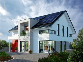 Fertighaus Musterhaus Fellbach von OKAL Haus Schlüsselfertig ab 557900€, Satteldach-Klassiker Außenansicht 1