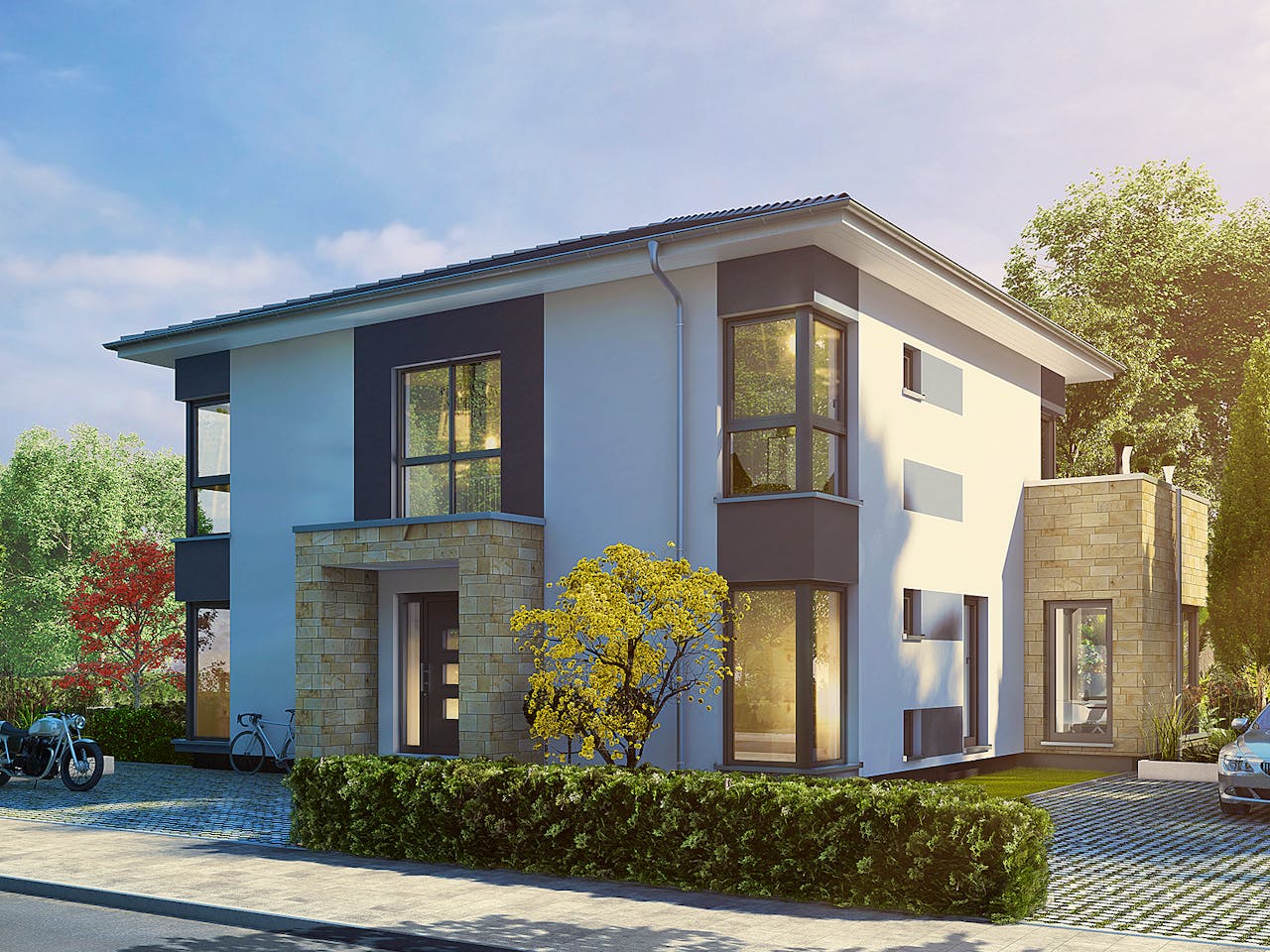 Fertighaus Musterhaus Köln von OKAL Haus Schlüsselfertig ab 574900€, Stadtvilla Außenansicht 1