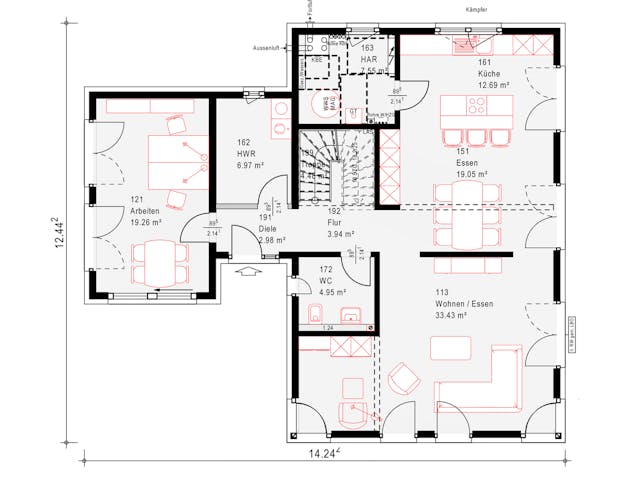 Fertighaus Musterhaus Mülheim-Kärlich von OKAL Haus Schlüsselfertig ab 519900€, Satteldach-Klassiker Grundriss 1