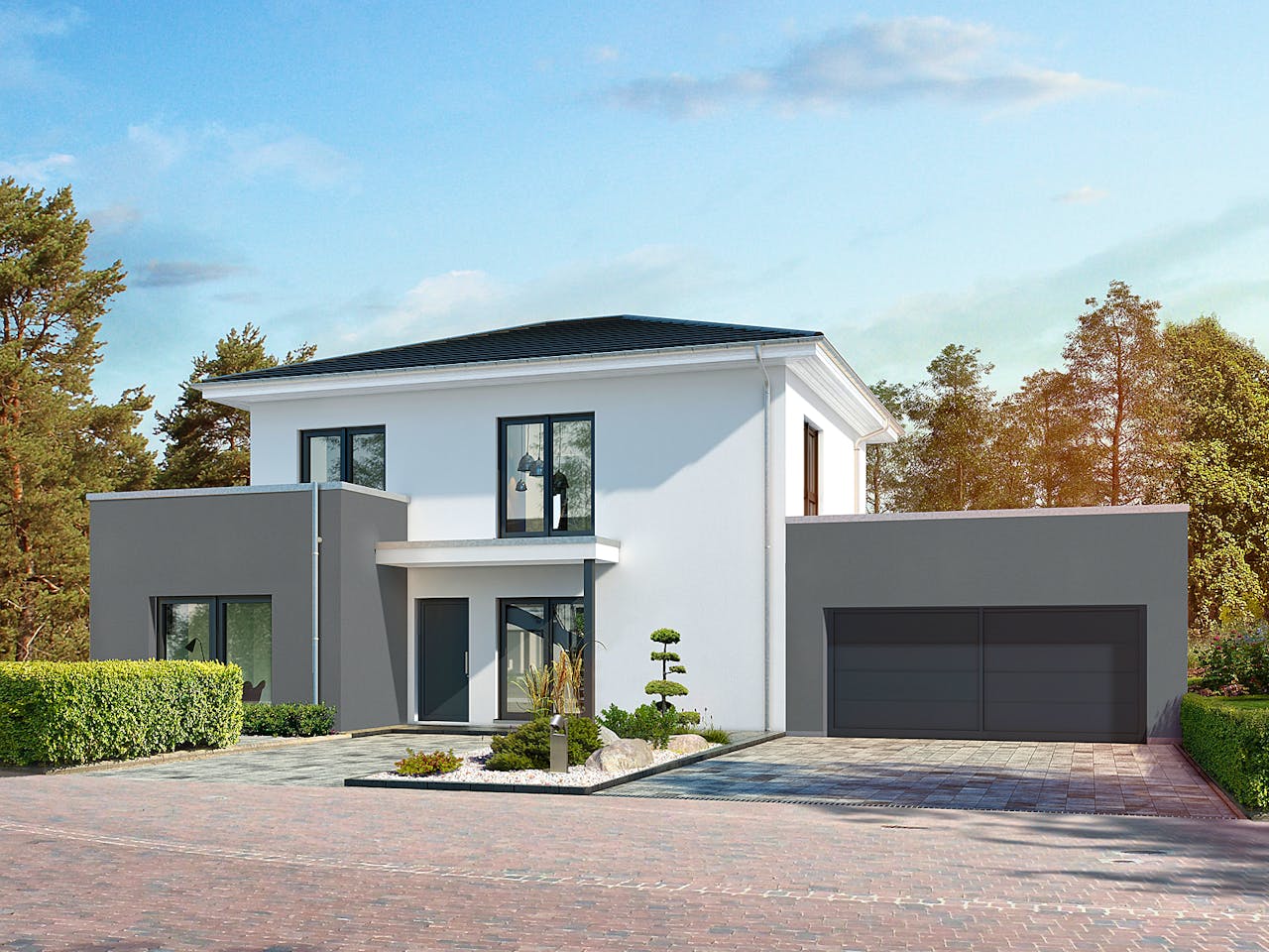 Fertighaus Musterhaus Schkeuditz von OKAL Haus Schlüsselfertig ab 622900€, Stadtvilla Außenansicht 1