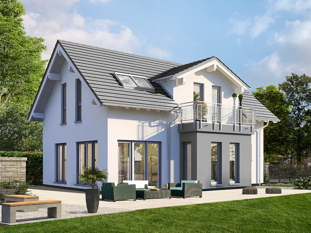 Fertighaus Musterhaus Simmern von OKAL Haus Schlüsselfertig ab 322900€, Satteldach-Klassiker Außenansicht 1