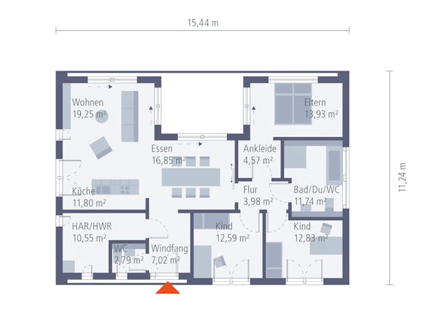 Fertighaus Musterhaus Stelle von OKAL Haus Schlüsselfertig ab 429900€, Bungalow Grundriss 1