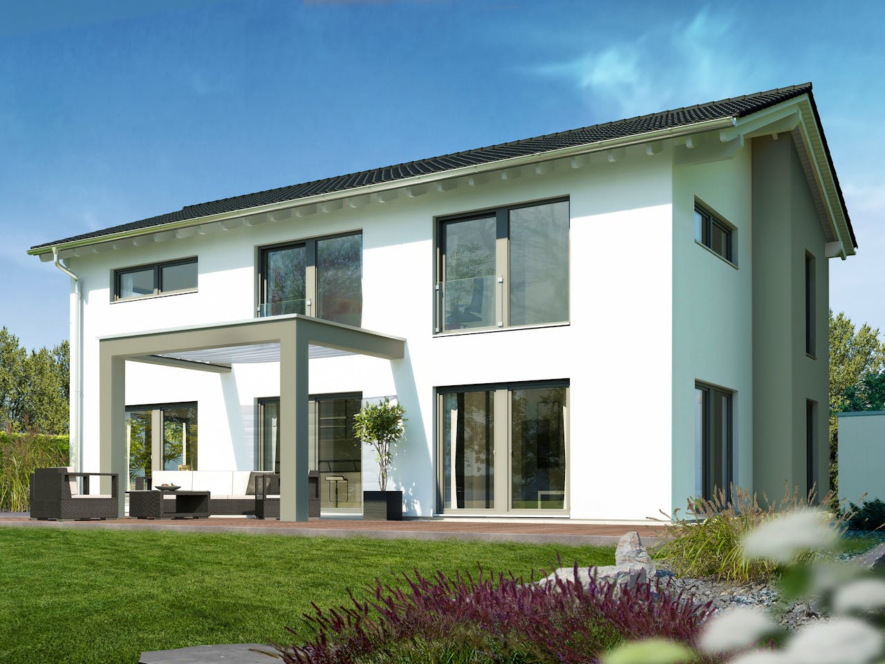 Fertighaus Musterhaus Villingen-Schwenningen von OKAL Haus Schlüsselfertig ab 512900€, Satteldach-Klassiker Außenansicht 1