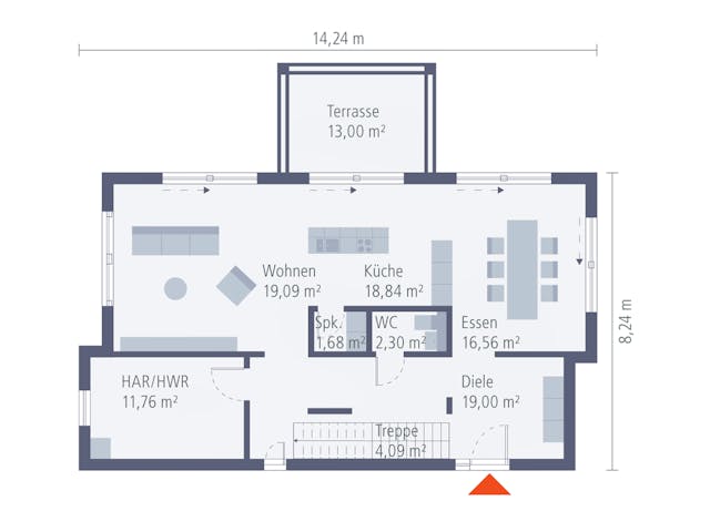 Fertighaus Musterhaus Villingen-Schwenningen von OKAL Haus Schlüsselfertig ab 512900€, Satteldach-Klassiker Grundriss 1