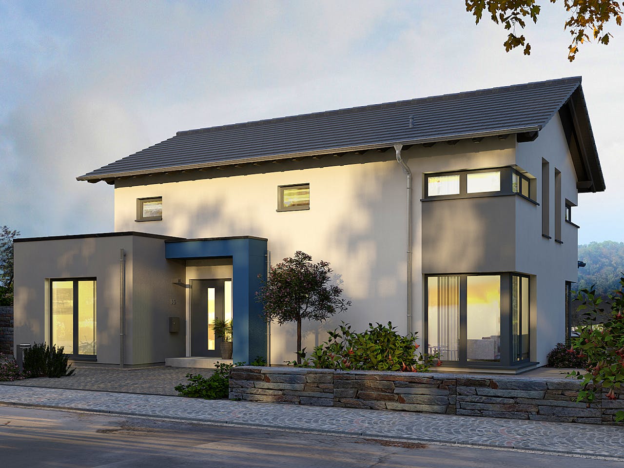 Fertighaus Musterhaus Werder von OKAL Haus Schlüsselfertig ab 527900€, Satteldach-Klassiker Außenansicht 1