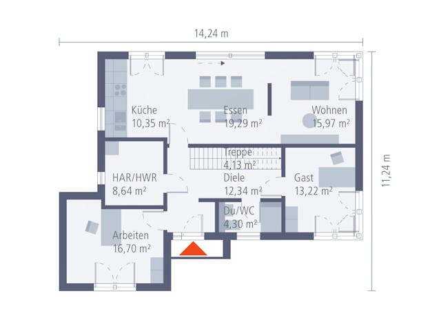 Fertighaus Musterhaus Werder von OKAL Haus Schlüsselfertig ab 527900€, Satteldach-Klassiker Grundriss 1