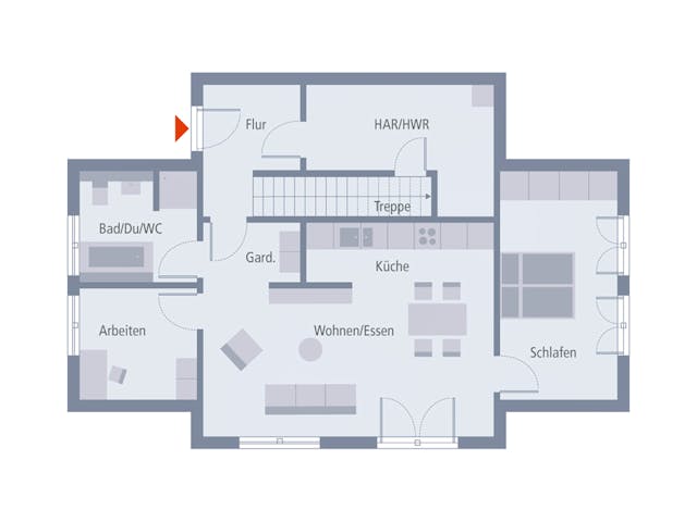 Fertighaus TownHouse 13.2 Satteldach von OKAL Haus Schlüsselfertig ab 605900€, Satteldach-Klassiker Grundriss 1