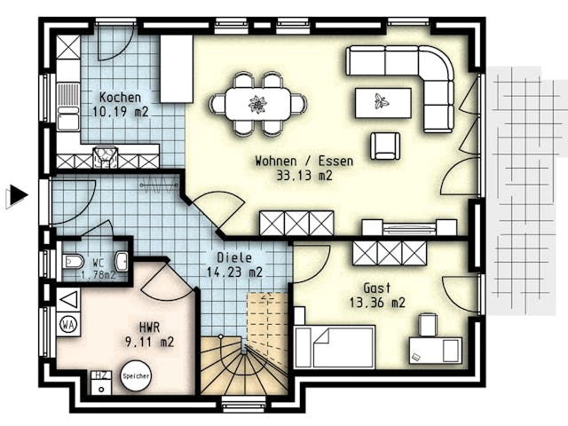 Massivhaus Pluto von OLFA Haus Schlüsselfertig ab 315500€, Satteldach-Klassiker Grundriss 1