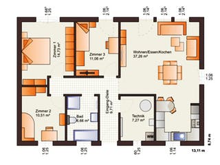 Fertighaus One 97 von Bärenhaus Schlüsselfertig ab 184980€, Bungalow Grundriss 1