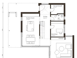 Fertighaus Open Mind 223 von Die HausManufaktur Schlüsselfertig ab 359500€, Cubushaus Grundriss 1