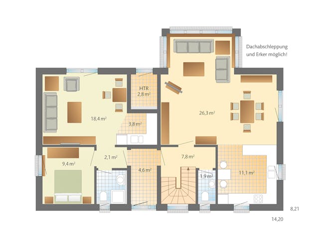 Fertighaus Oslo - Holzhaus im skandinavischen Stil von Danhaus Deutschland, Satteldach-Klassiker Grundriss 1