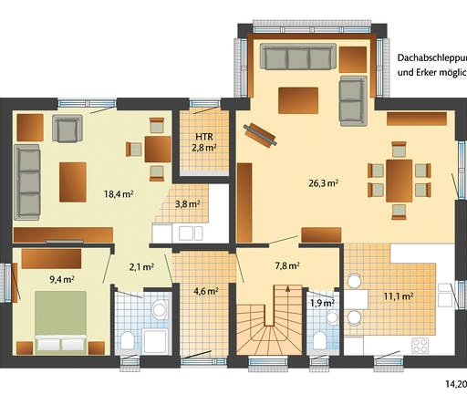 Fertighaus Oslo - mit Einliegerwohnung von Danhaus Schlüsselfertig ab 318050€, Satteldach-Klassiker Grundriss 1
