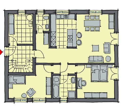 Fertighaus Parma von GUSSEK HAUS Schlüsselfertig ab 433800€, Satteldach-Klassiker Grundriss 1