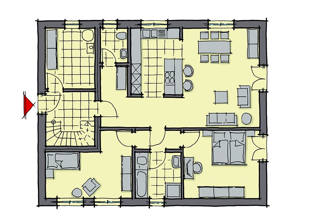 Fertighaus Parma von GUSSEK HAUS Schlüsselfertig ab 501300€, Satteldach-Klassiker Grundriss 1