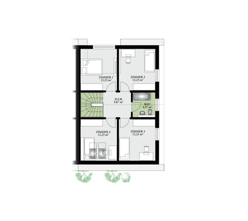 Fertighaus Partner 128 (inactive) von DAN-WOOD Schlüsselfertig ab 202500€, Satteldach-Klassiker Grundriss 2